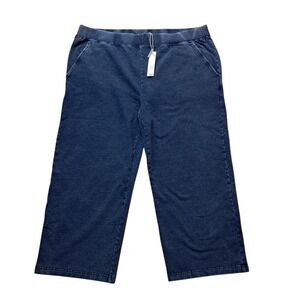 NWT Chico's Jeans Women's 3 XL Blue Pull On Wide Leg Cropped High Rise Dark Wash